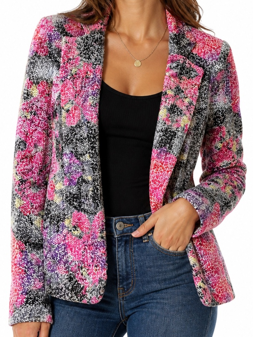 Chloe K Vibrant Magenta-Purple Satin Jacket